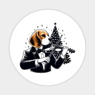 Beagle Playing Violin Christmas Magnet